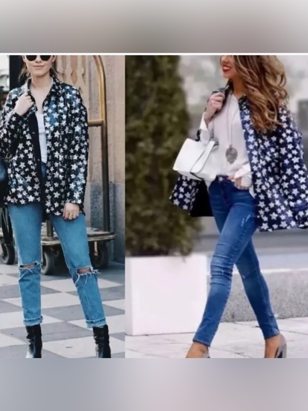 Zara Sequins Star Print Button-Up Shacket - Navy & White Glamorous Jacket XS